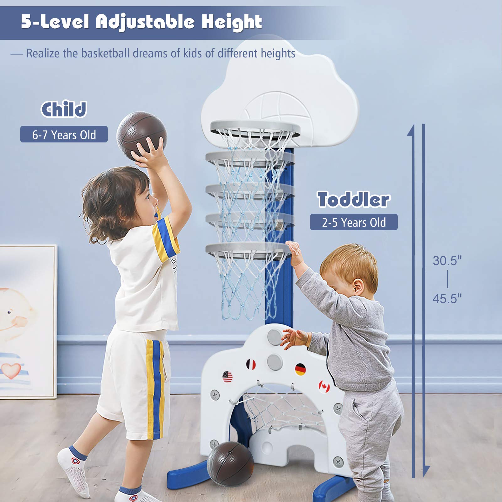 Costzon Adjustable Kids Basketball Hoop Set - Indoor/Outdoor Sports Toy for Toddlers
