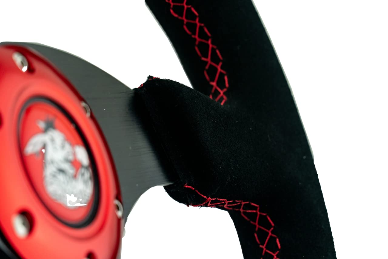 Premium Suede Steering Wheel Cover with 6 Holes & Red Stitching - Non-Slip Grip for Cars, Trucks & SUVs - Perfect for Racing, Daily Driving & Custom Car Interiors