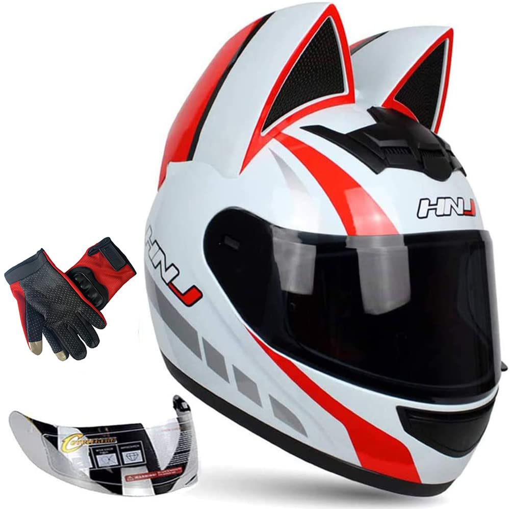 Cool Cat Ear Motorcycle Helmet for Men & Women - DOT/FMVSS-218 Certified Full Face Helmet with Cute Cat Ears - All Season Riding Gear for Street Bikes, Scooters & Cruisers