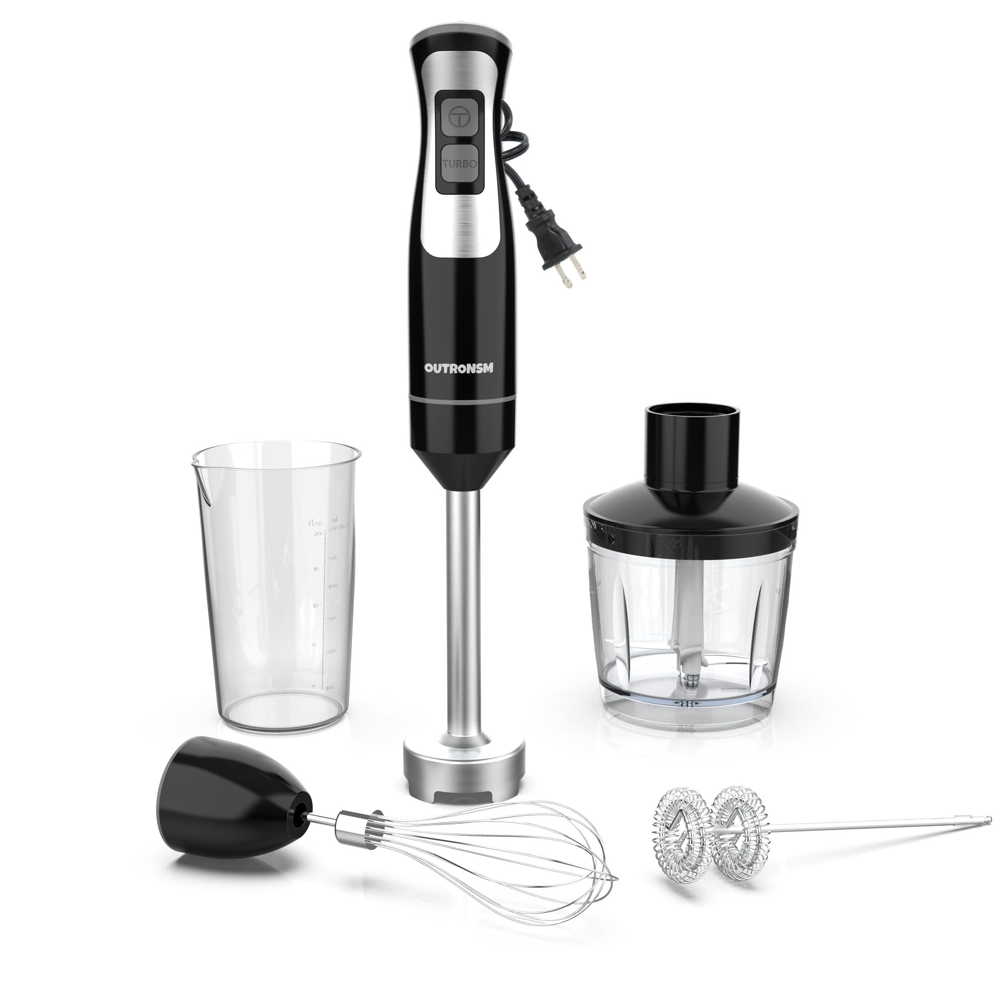 Premium 500W Immersion Blender Handheld - 500ml Food Chopper, 600ml Mixing Cup, Milk Frother & Egg Whisk - Perfect for Baby Food Puree, Smoothies, Soups & Sauces - Ideal for Kitchen, Baby Care & Healthy Cooking - Black