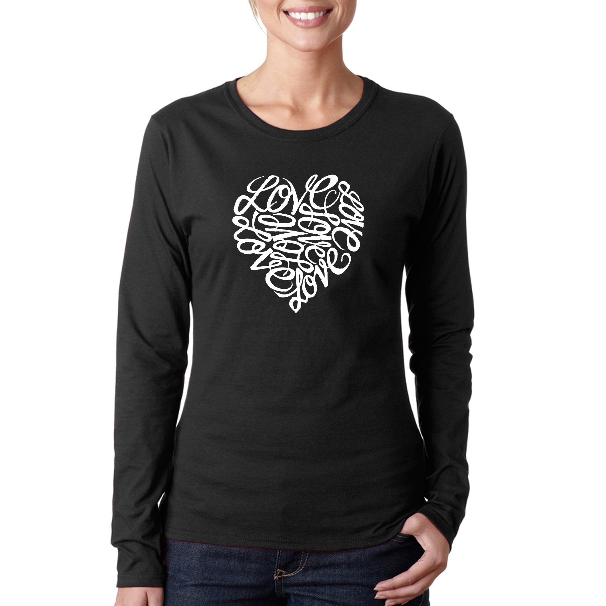 LA POP ART Women's Word Art Long Sleeve T-Shirt - Love Graphic Tee | Casual Fashion Top for Women | Perfect for Date Night, Girls' Outing & Everyday Wear