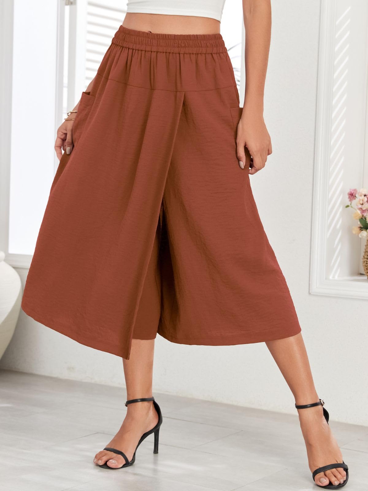 Women's Casual Flowy Capri Culottes - Relaxed Fit Drape Skirt Pants with 2 Pockets | Office Wear, Summer Outfits & Travel Essentials