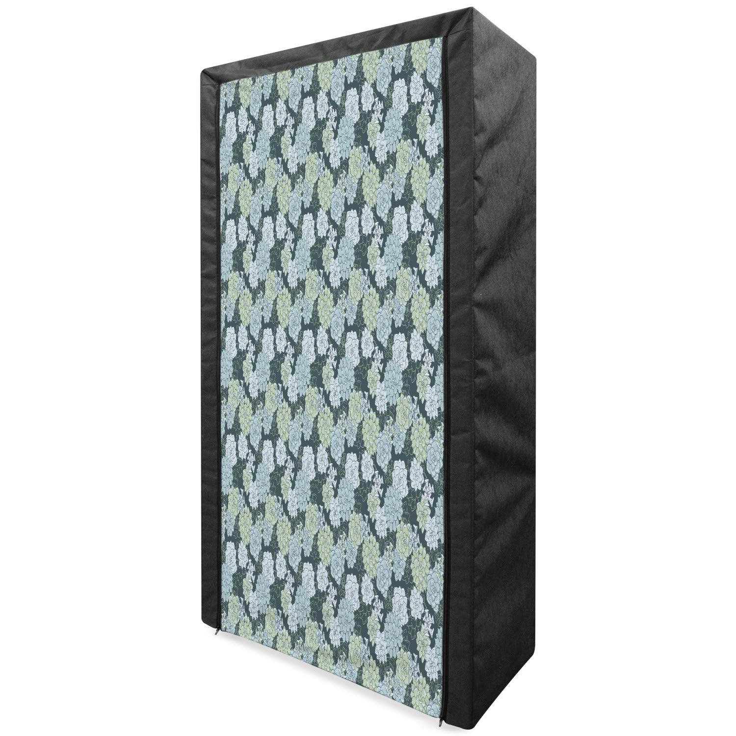 Ambesonne Succulent Portable Fabric Wardrobe with Shelves | Abstract Hand-Drawn Cactus Flower Pattern in Green Shades | 33.5