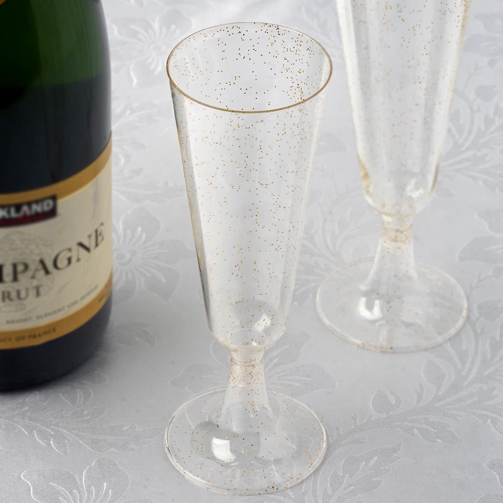 Efavormart 60-Pack 5oz Gold Glitter Champagne Flutes - Disposable Plastic Glasses for Parties & Weddings