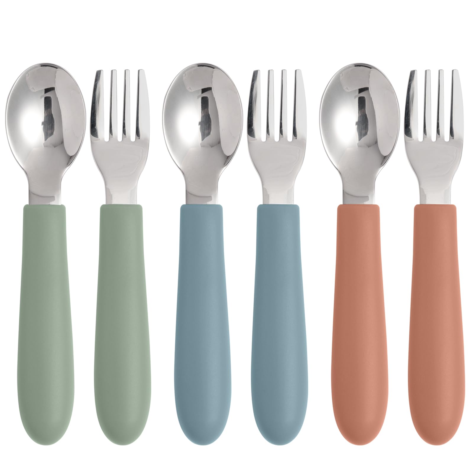 **Toddler Utensil Set - 6 Pack Kids Silverware with Soft Silicone Handle, 18/8 Stainless Steel Spoons & Forks for Safe Feeding - Dishwasher Safe - Perfect for Babies, Toddlers & Preschoolers at Home, Daycare or Travel**