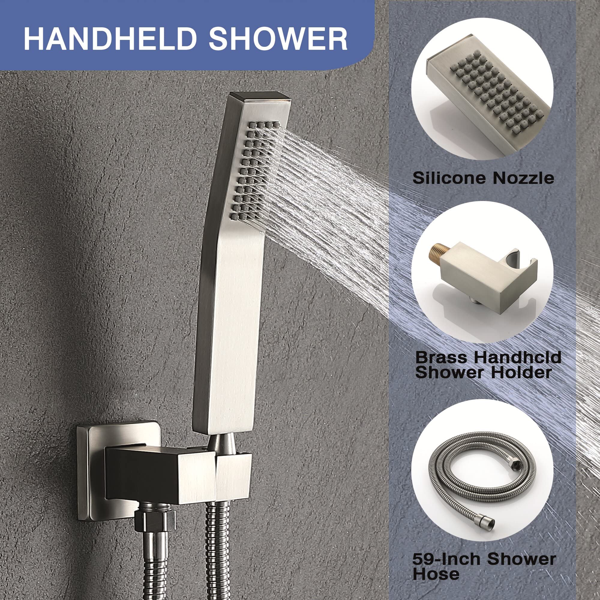 Brushed Nickel 10-Inch Shower Faucet Set with Handheld Spray & Waterfall Spout - Luxury Bathroom Fixture for Bathtub and Shower Combo | Perfect for Spa-Like Experience and Modern Home Renovation