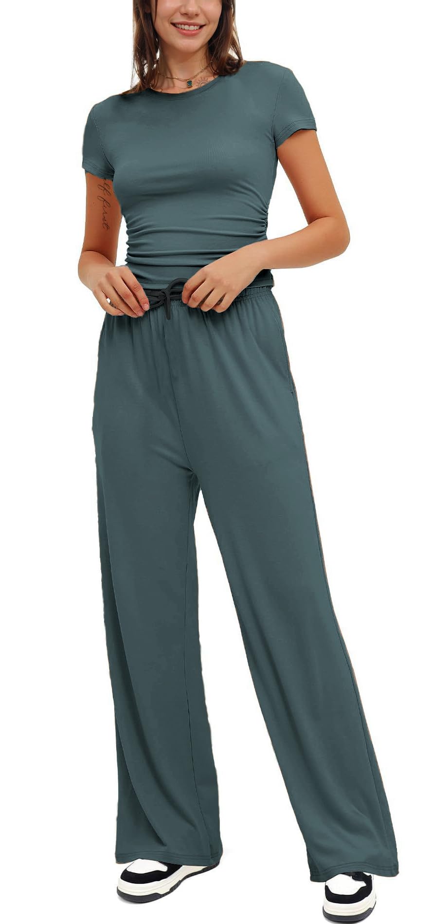 LICOBOD Women's 2-Piece Lounge Set - Comfy Vacation Travel Biker Outfits, Casual Shorts & Tracksuit for Workout, Streetwear | Perfect for Yoga, Gym, Running, Travel & Relaxing at Home