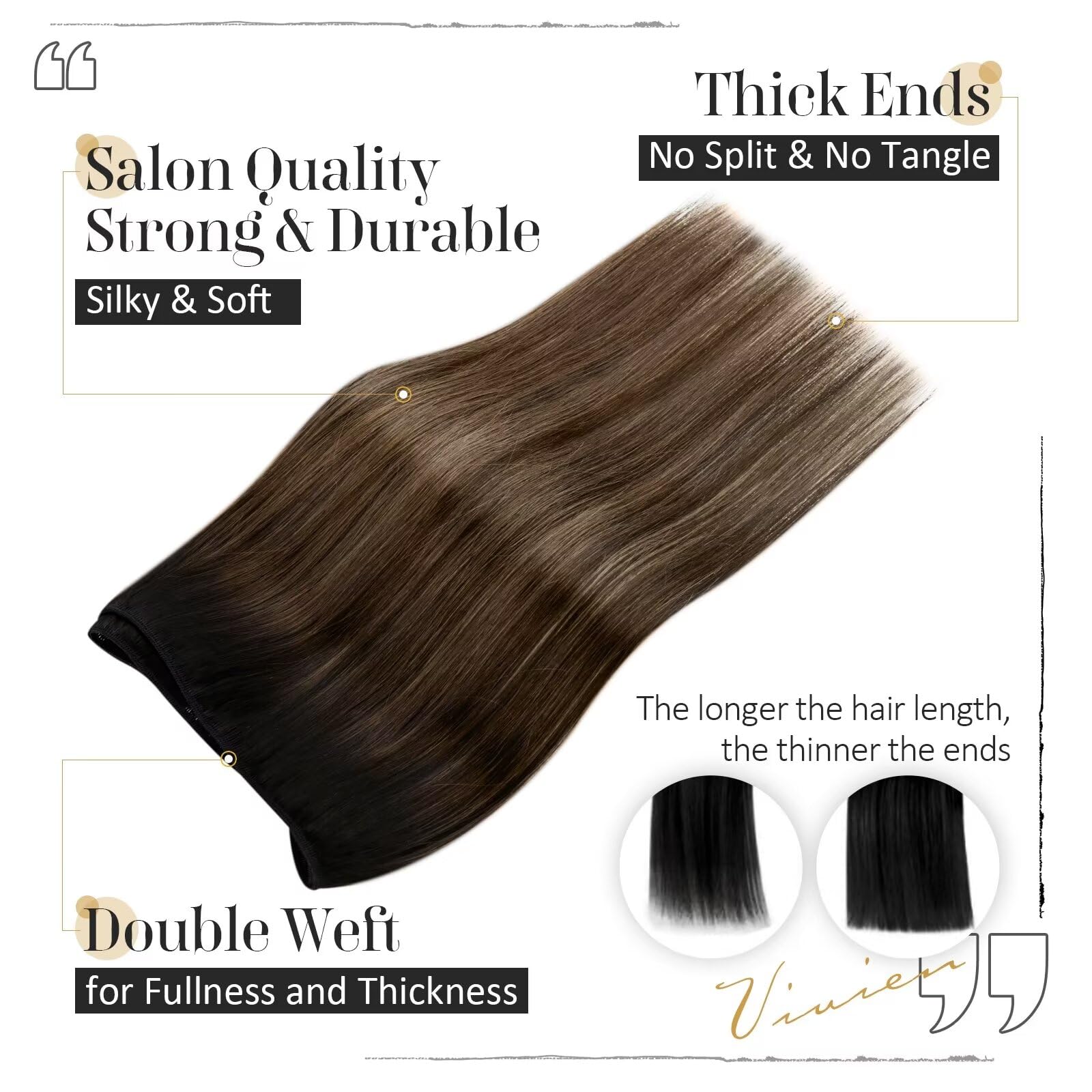 20 Inch Vivien Balayage Brown Human Hair Sew-in Extensions - 100G Remy Human Hair Weft Bundles (Natural Black to Brown with Ash Blonde) for Styling & Volume - Perfect for Parties, Weddings & Everyday Glamour