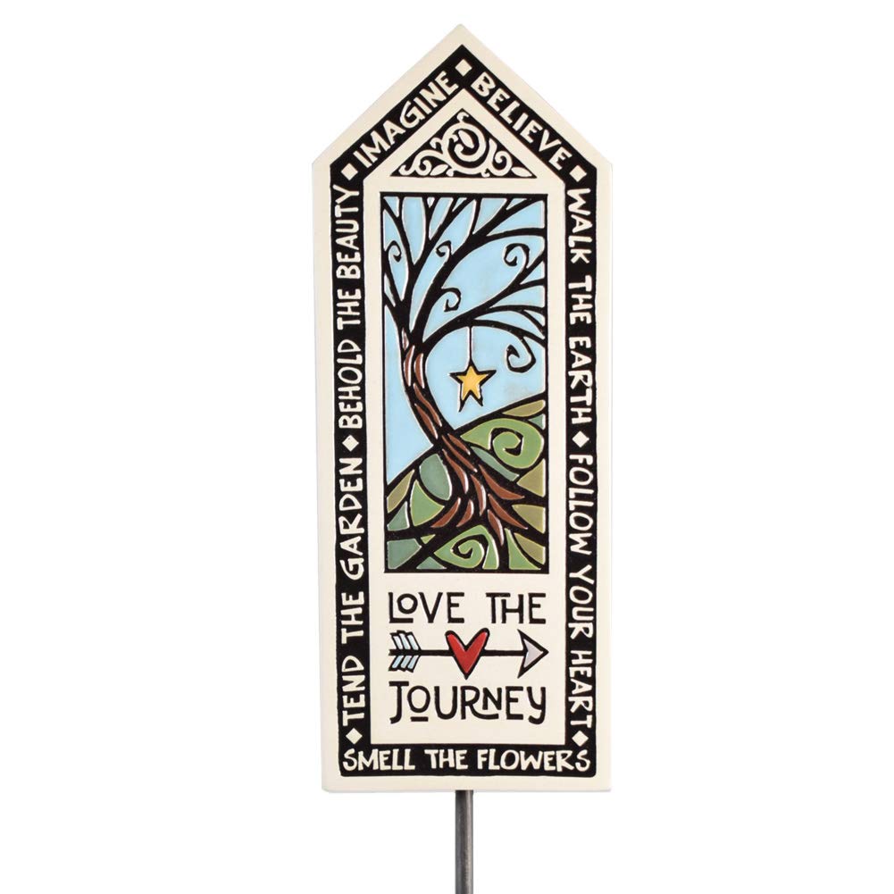 Handcrafted Ceramic Art Tile Garden Stake with 'Love The Journey' Quote – American Made for Outdoor Decor & Inspirational Landscaping
