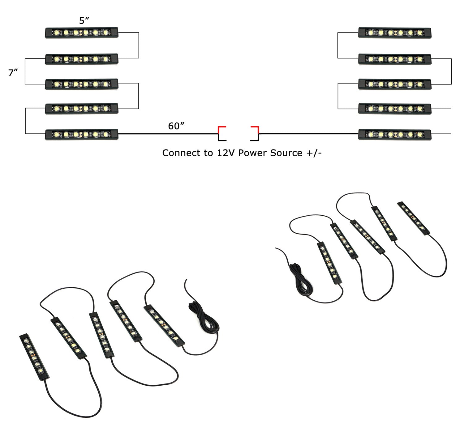 10-Section Waterproof White 60 LED Truck Bed Lighting Kit with Wiring - Durable Cargo Area Lights for Pickup Trucks, Vans & SUVs - Perfect for Night Loading, Camping & Off-Road Adventures
