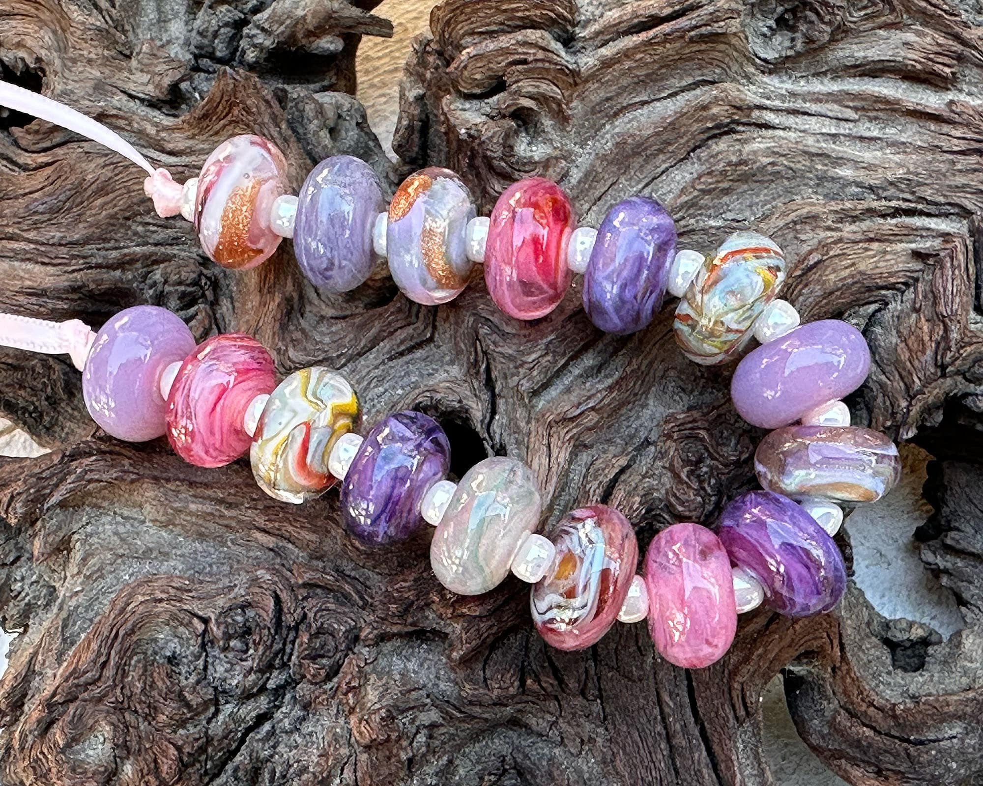 16pcs Pink Orphan Lampwork Glass Beads for Jewelry Making - DIY Bracelets, Necklaces & Craft Projects - Handmade Artisan Beads for Unique Designs