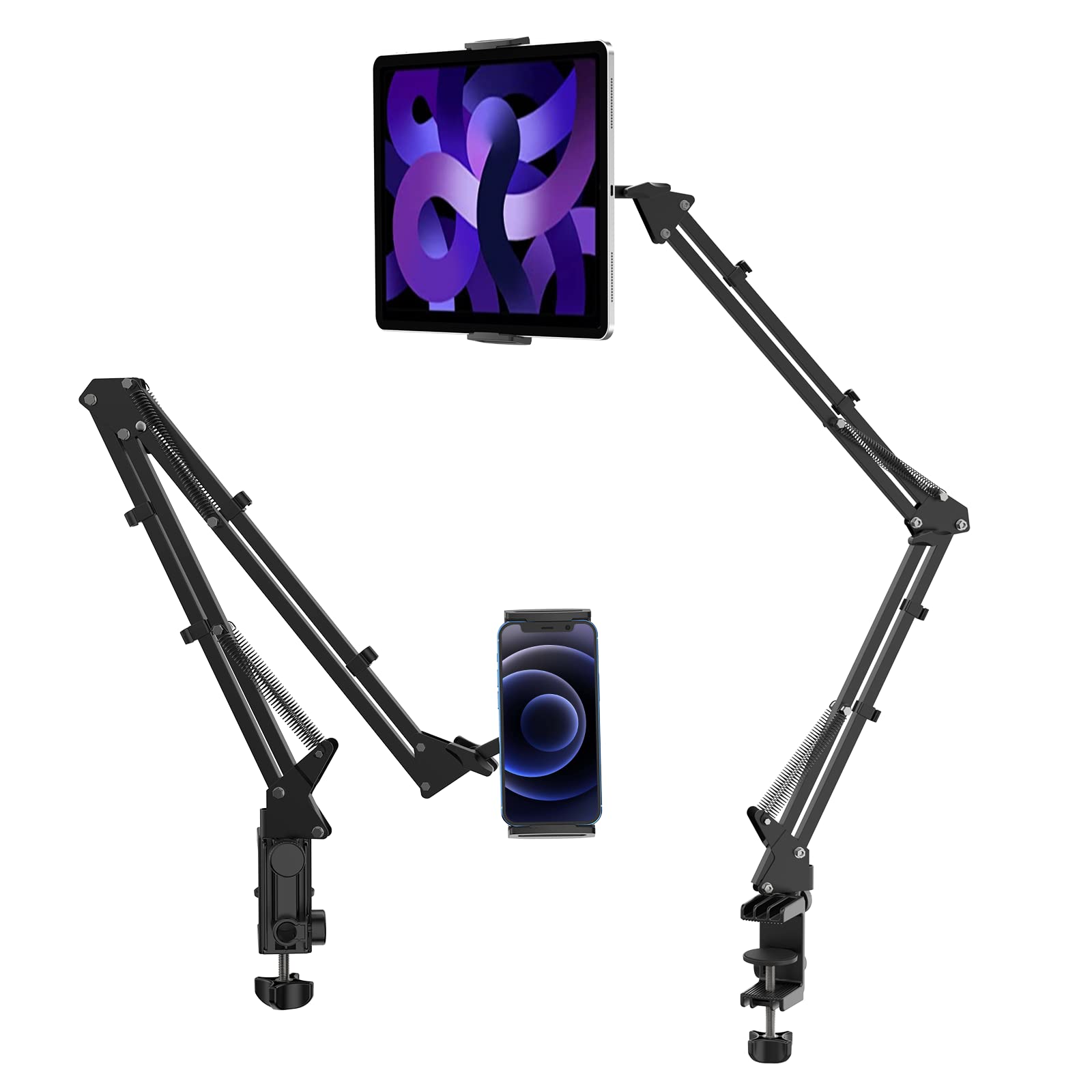 ULANZI T2 Adjustable Tablet Stand Holder - Carbon Steel Desk & Bed Mount for iPad Pro, Air, Mini, Galaxy Tab, iPhone (4.6-12.9 Inch) - Perfect for Watching Movies, Reading & Video Calls