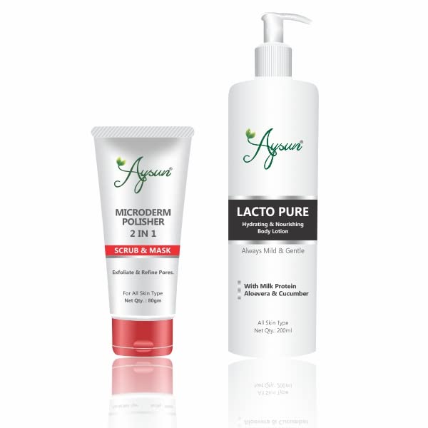 Aysun Microdermabrasion Facial Scrub & Lacto Pure Hydrating Body Lotion Set - 2 Piece Skincare Combo for Exfoliation & Moisturizing | Perfect for Daily Beauty Routine & Spa Day at Home