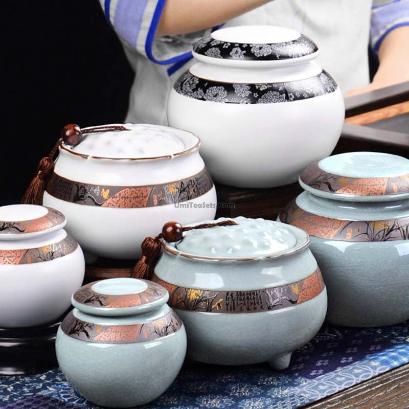 Exquisite Lotus-Shaped Ge Kiln Ceramic Tea Caddy - Premium Handmade Chinese Tea Storage Container for Loose Leaf Tea - Perfect for Home, Office & Tea Ceremony Use