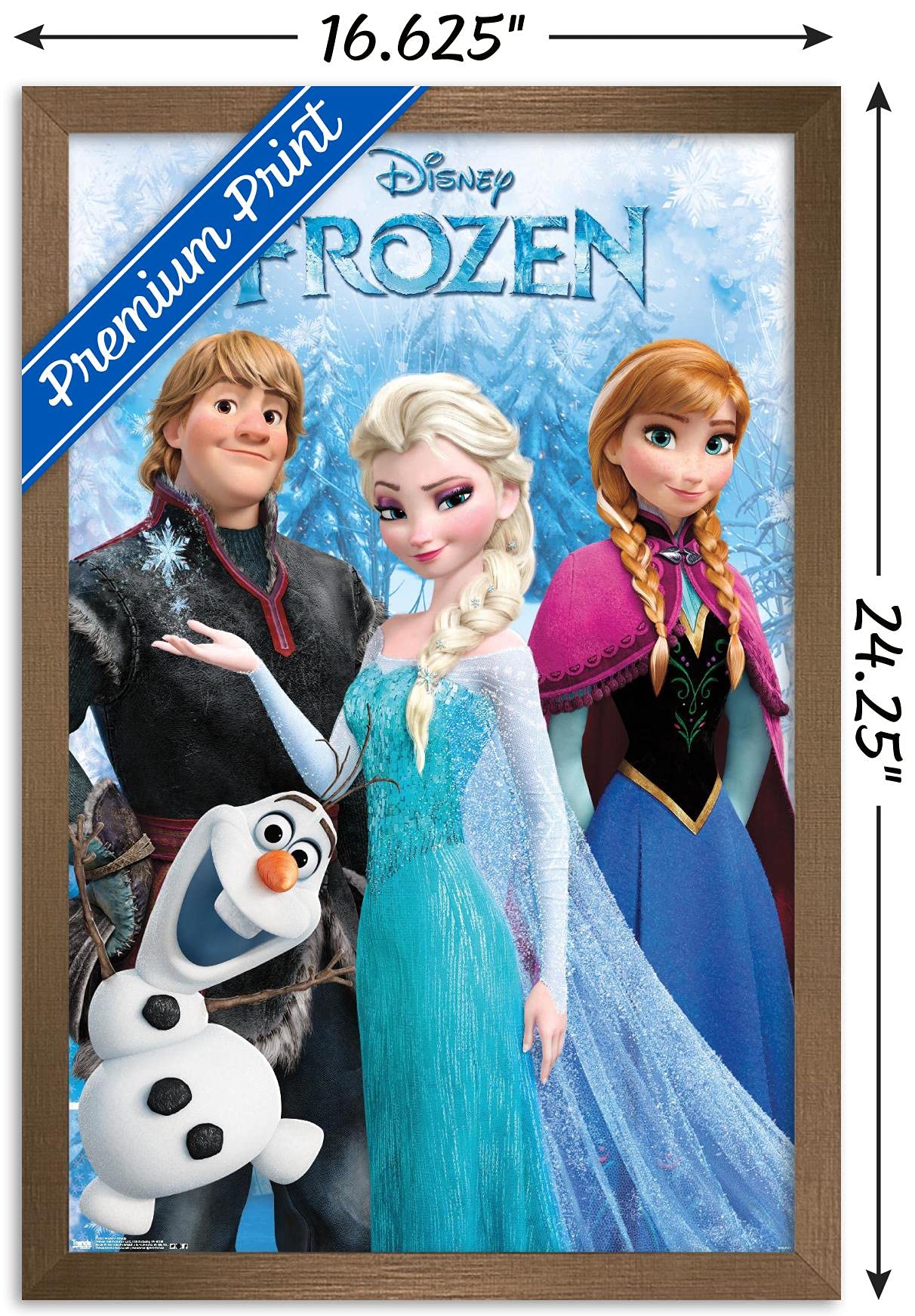 Disney Frozen Group Wall Poster - 14.725 x 22.375 Inches Bronze Framed Version - Perfect for Kids' Bedroom, Playroom & Disney Themed Party Decor