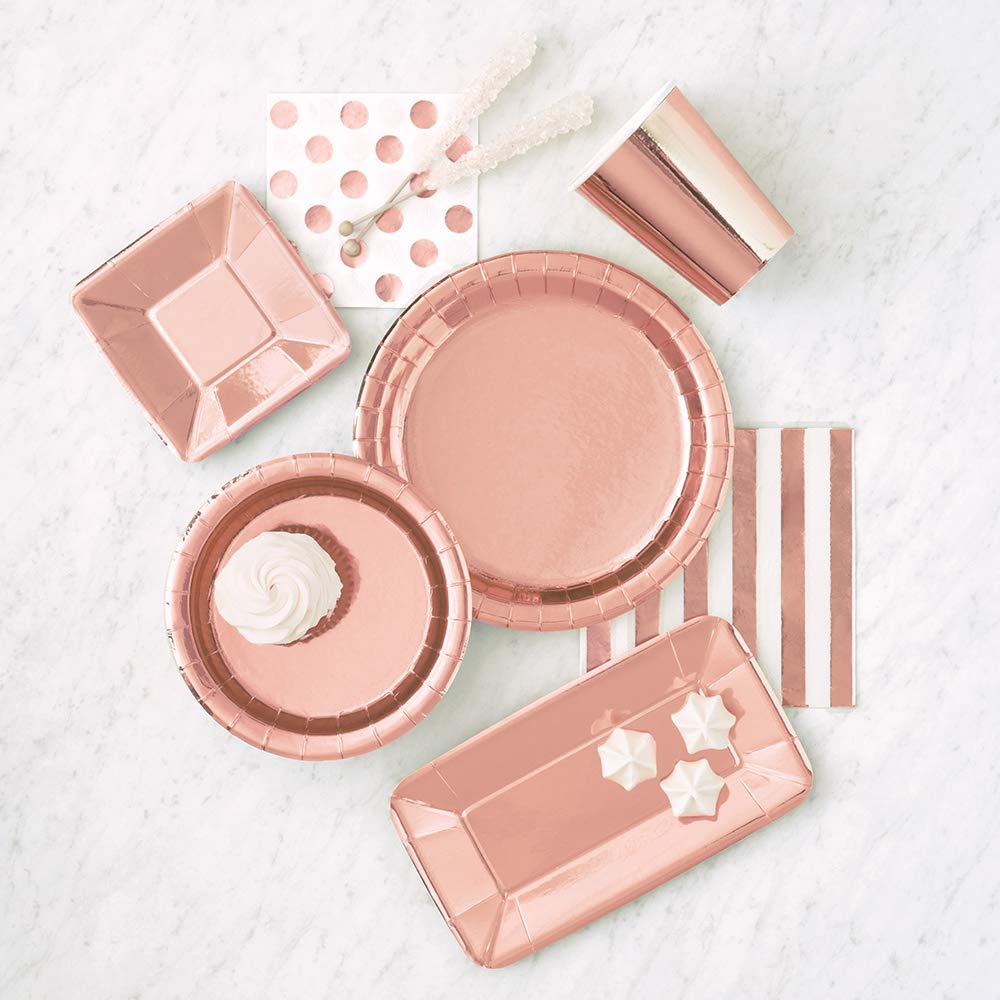 Luxury Rose Gold Foil Dessert Plates 7 Inch - 8 Pack Elegant Round Party Plates with Premium Foil Board Material for Weddings, Birthdays, Baby Showers & Special Events - Perfect for Cake, Cupcakes & Dessert Serving