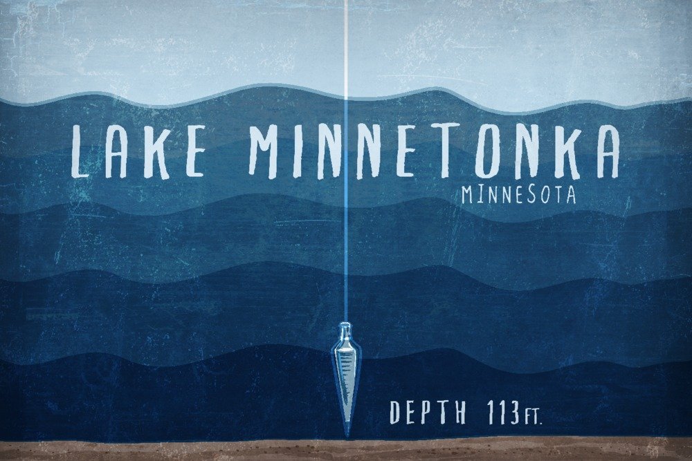 Lake Minnetonka Minnesota Metal Wall Art - 16x24 Gallery Quality Aluminum Lake Depth Decor - Perfect for Cabin, Lake House & Coastal Home Decor