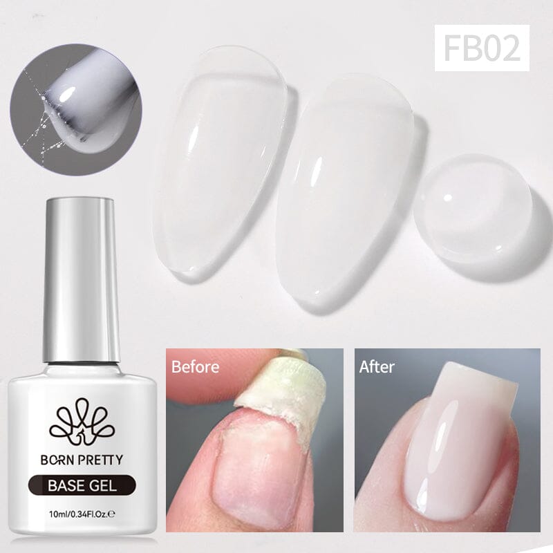 Fiber Rubber Base Gel FB02 - 10ml Milky White Nail Extension Kit for Strong & Natural-Looking Nails - Perfect for Salon & Home Manicures