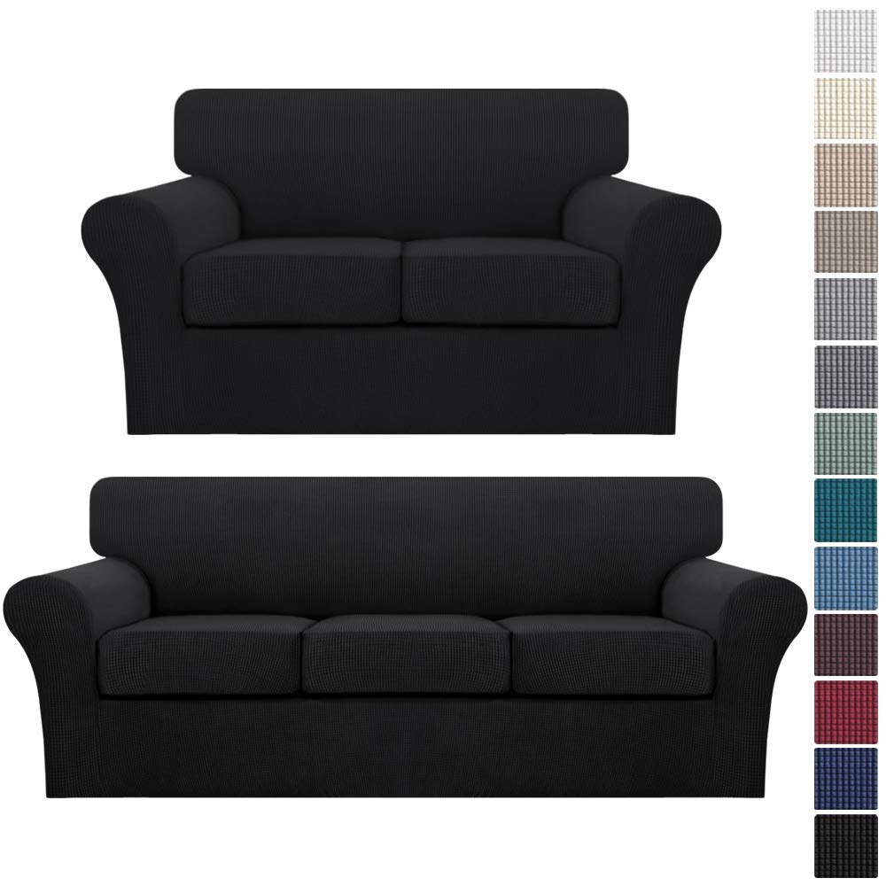 Turquoise Black Sofa Cover Set - 3 Seat Couch Cover & 2 Seat Loveseat Cover - Stretchable Furniture Protector for Living Room, Bedroom, and Office Use