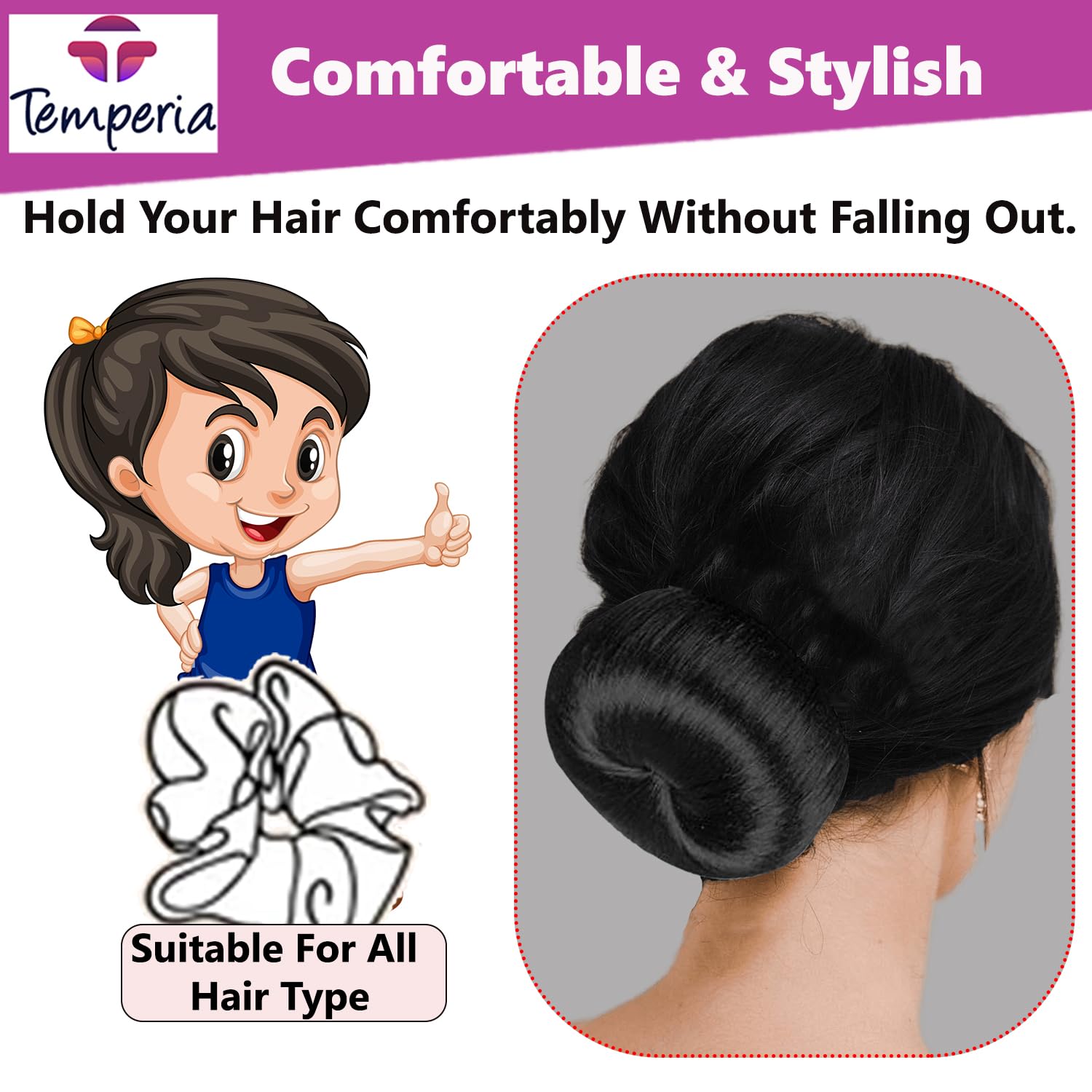 TEMPERIA Hair Donut Bun Maker for Women & Girls - 3-Piece Set (Small, Medium, Large) - Puff Juda Bun Shaper Tool - Perfect Hair Accessories for Updos, Ponytails & Formal Events