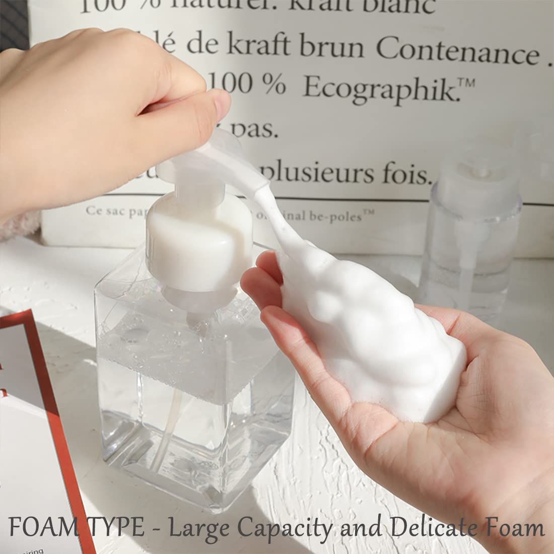 450ml (16oz) Refillable Foaming Soap Dispenser - Modern Square Pump Bottle for Shampoo, Body Wash & Liquid Soap | PETG Plastic Empty Soap Dispenser for Kitchen, Bathroom, Hospital & Clinic | 2-Pack Clear | Perfect for Home, Office & Commercial Use