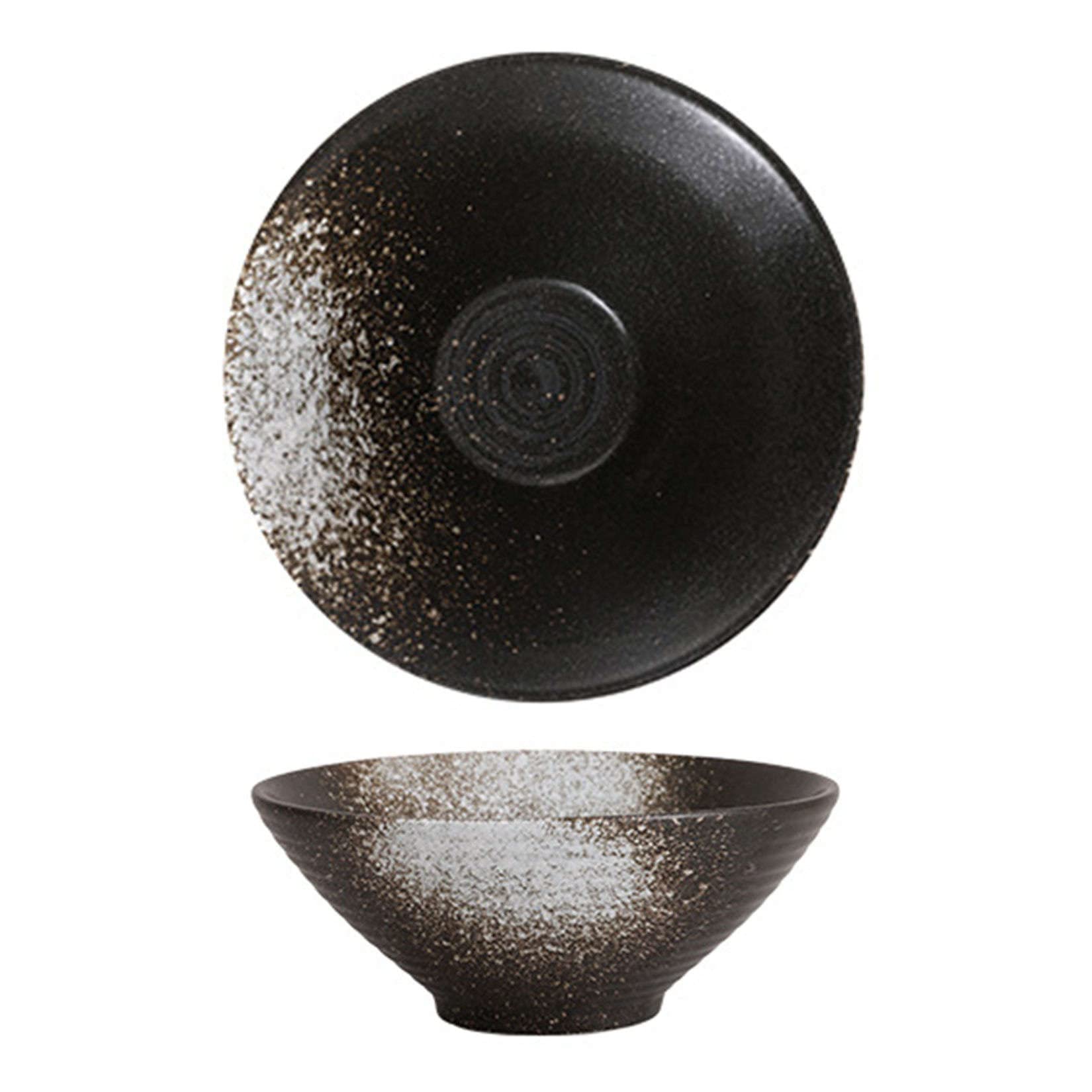 Premium 8-inch Large Ceramic Ramen Bowl Set of 2 - Microwave & Oven Safe Soup Bowls for Noodles, Cereal, Salad - Elegant Black & White Kitchenware for Home Dining & Restaurant Use