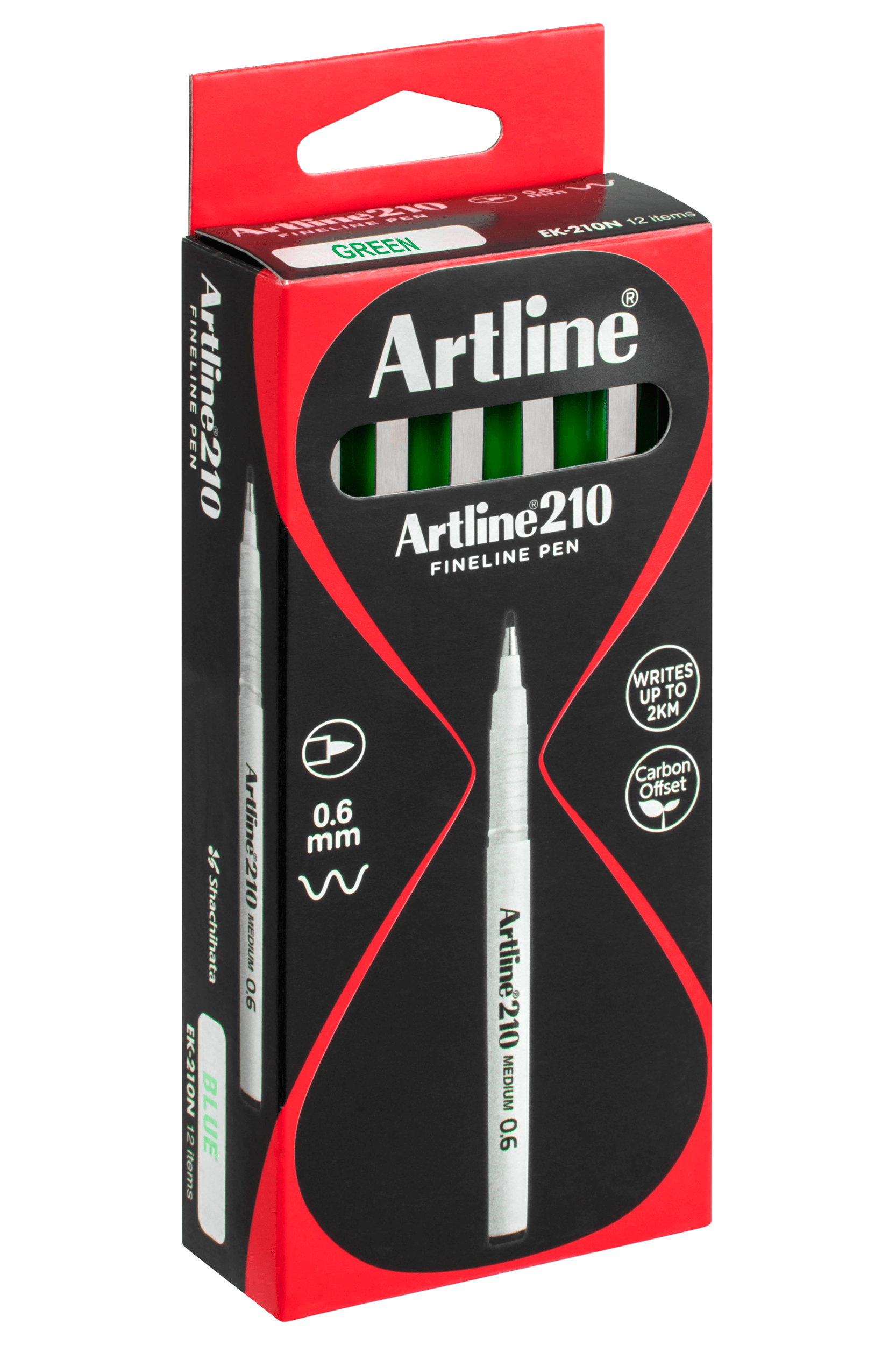 Artline 210 Fineliner Pen 0.6mm Fine Tip Green Marker - 12 Pack for Sketching, Journaling, Calligraphy & Office Use