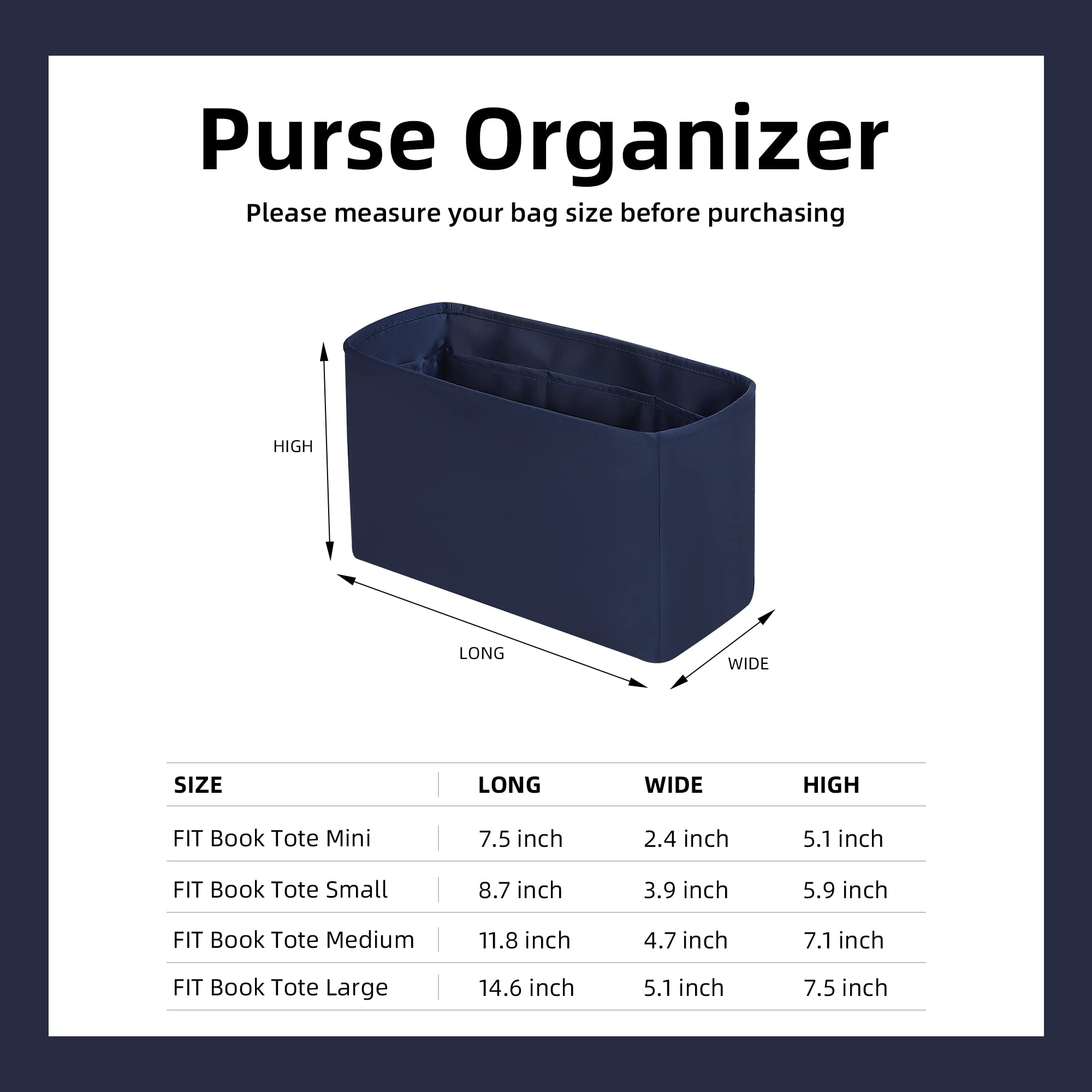 DGAZ Silk Purse Organizer Insert for Dior Book Tote Mini/S/M/L - Premium Bag Organizer with Silky Smooth Fabric - Luxury Handbag & Tote Shaper (Treasure Blue, BT-S) - Perfect for Travel, Work & Everyday Use