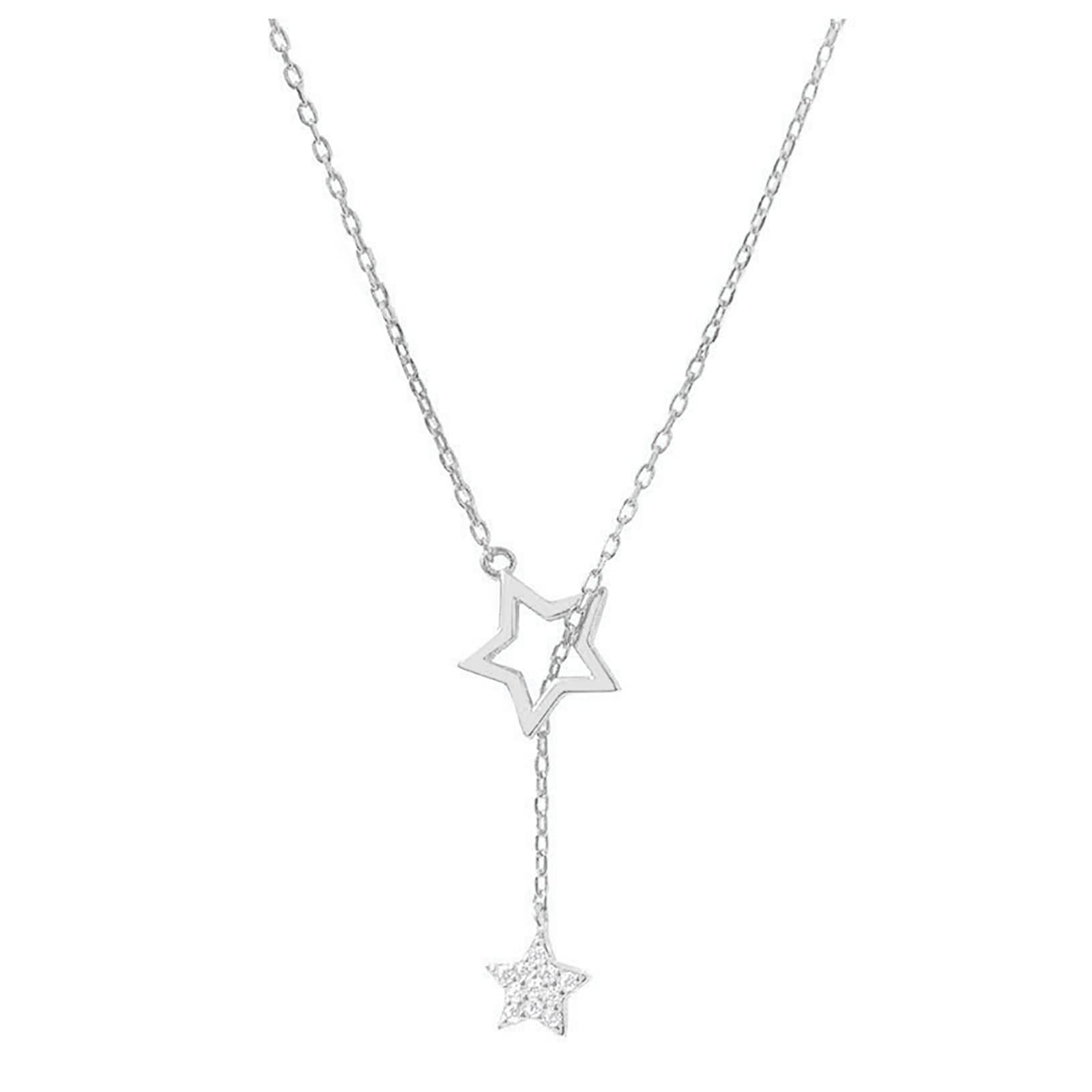 Elegant Silver Layered Star Pendant Necklace for Women - Minimalist Dainty Collarbone Chain Jewelry - Perfect for Everyday Wear, Date Nights & Gifts