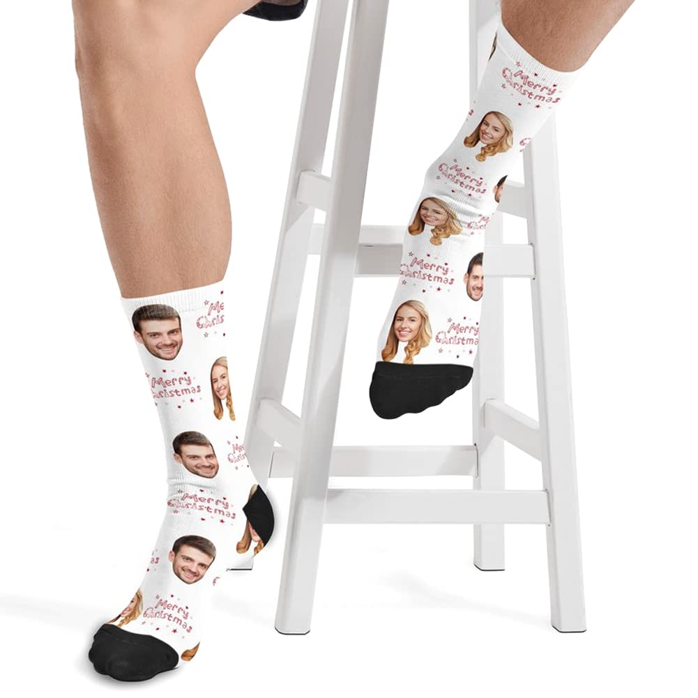 Custom Christmas Novelty Socks with Funny Print - Personalized Photo Socks for Couples | Unisex Crew Socks for Men & Women | Perfect Gift for Holidays, Stocking Stuffers & Christmas Parties