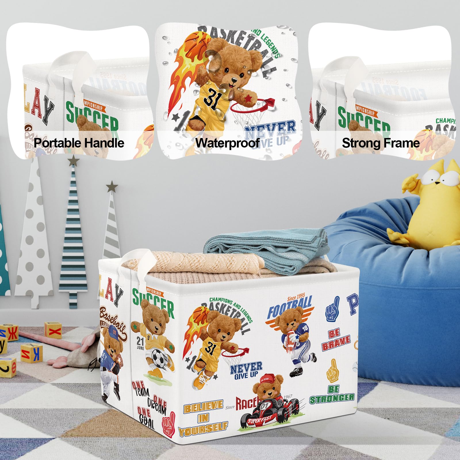 Clastyle 36L Sports Toy Storage Cube - Organizer for Basketball, Soccer, Baseball Gear - Perfect Gift Basket for Boys - Multi-Purpose Storage for Clothes, Books & Toys - Great for Bedroom, Playroom & Sports Equipment Organization