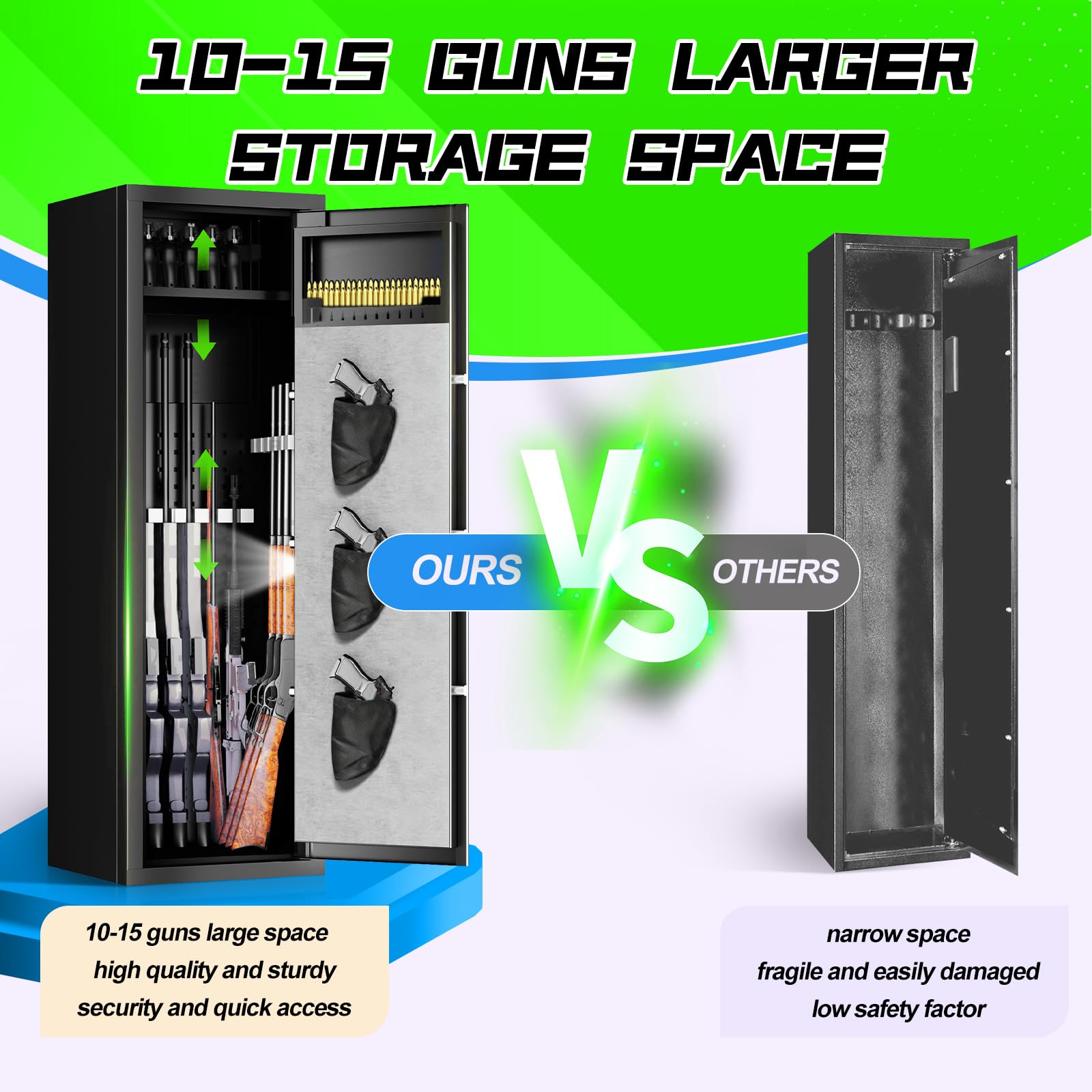 10-15 Large Gun Safes for Home - Rifle & Pistol Storage with Quick Access (Assembled/Unassembled) - Perfect for Bedroom, Closet, or Office Security