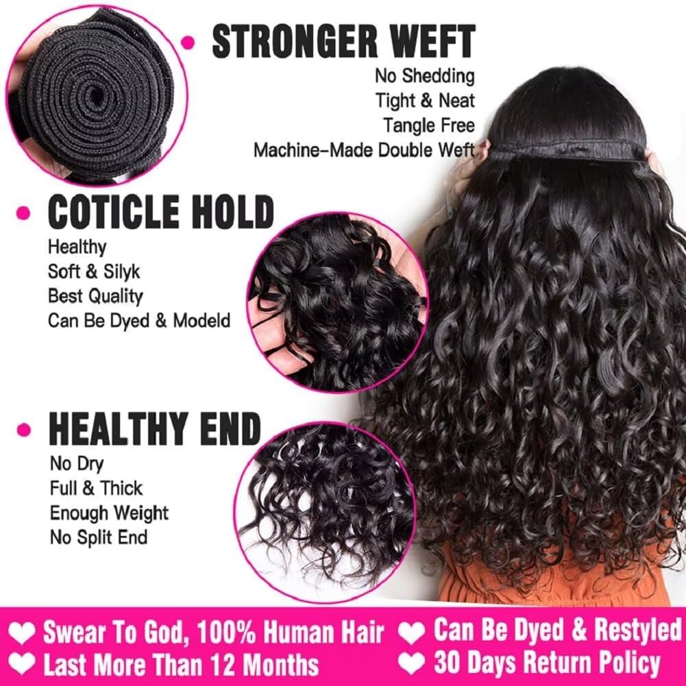 Yavida Brazilian Water Wave Human Hair Bundles 20 22 24 Inch - Unprocessed Remy Hair Weft Extensions for Natural Wet & Wavy Look | Perfect for Braiding, Sew-in Weaves & Protective Styles