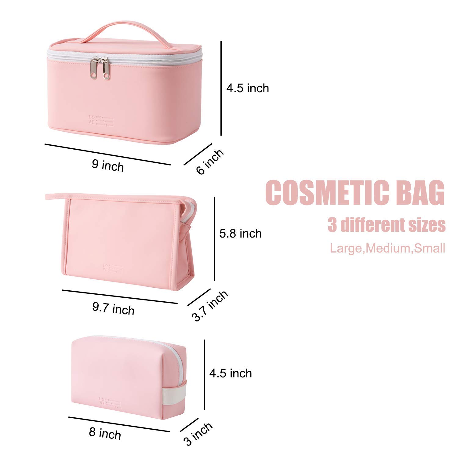 3PCS Waterproof Makeup Bags for Women - PU Leather Cosmetic Organizer with Beauty Zipper, Travel Toiletry Pouch for Girls | Perfect for Travel, Gym, and Daily Beauty Storage