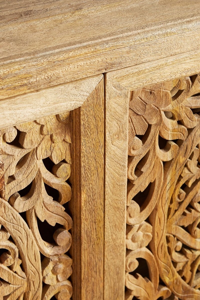 Handmade Natural Wooden Buffet Table - Hand Carved Lombok Style Storage Unit for Dining Room & Living Room | Rustic Home Decor Furniture