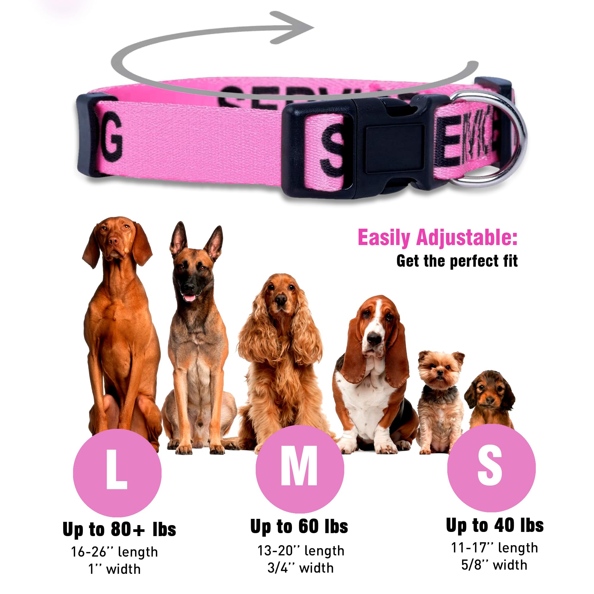 Service Dog Collars for Small Dogs - Pink Pet Training Collar with Quick Release Buckle | Perfect for Therapy Dogs, Emotional Support Animals & Daily Walks
