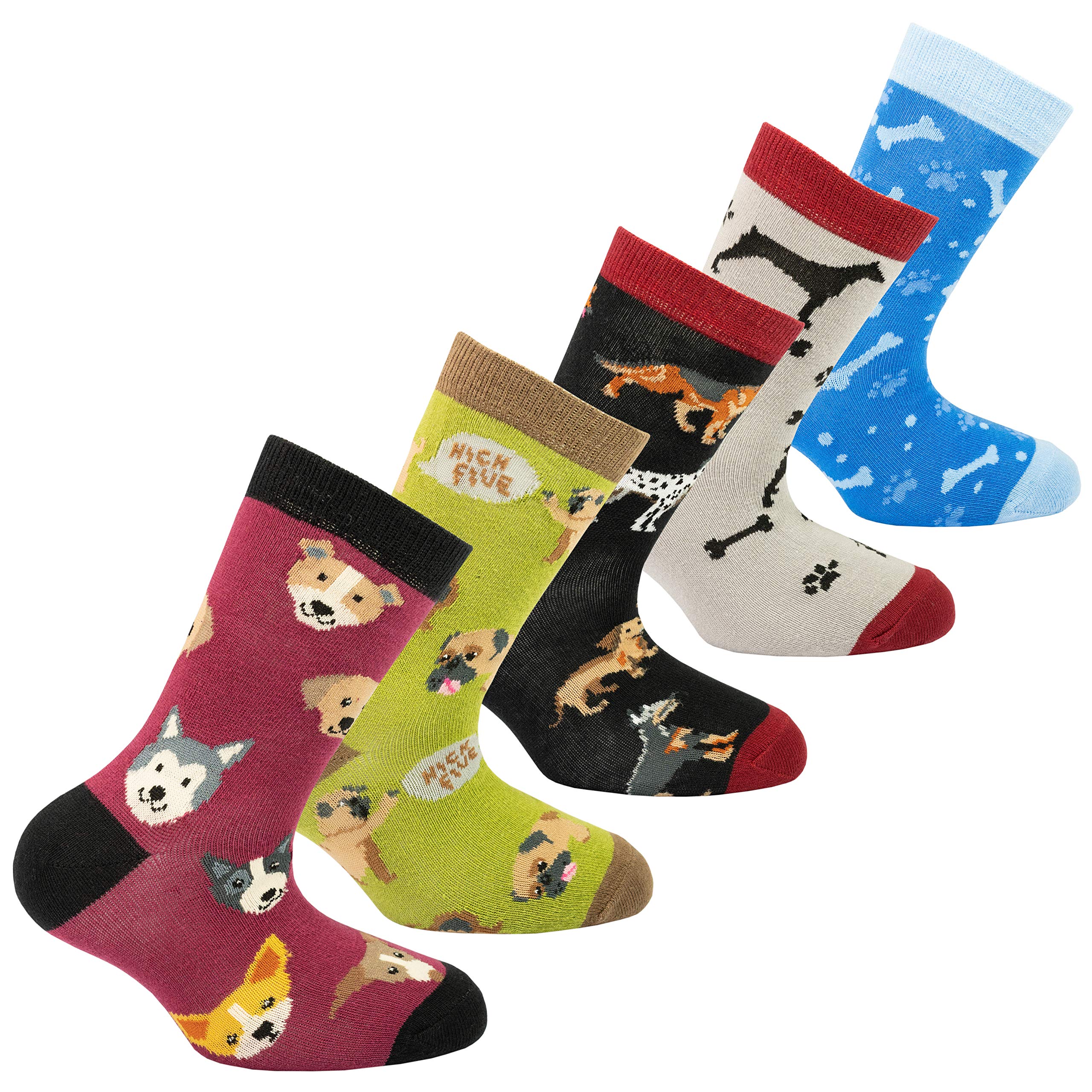 Kids 5-Pair Fun Cool Cotton Colorful Dress Crew Socks Gift Box - Soft Breathable School & Party Socks for Boys & Girls