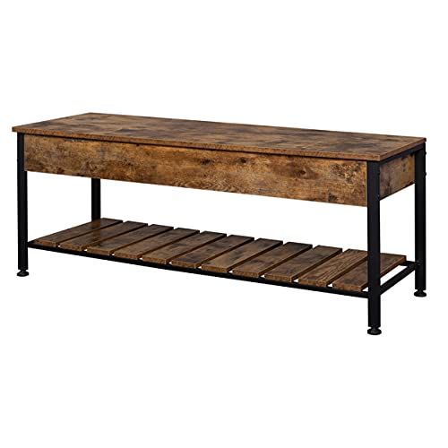 47.8 x 16.1 x 19 Inch Mid-Century Modern Shoe Storage Bench - Entryway Organizer with Rustic Brown Finish for Bedroom, Living Room & Hallway - Space Saving Shoe Rack Bench for Home Organization & Décor