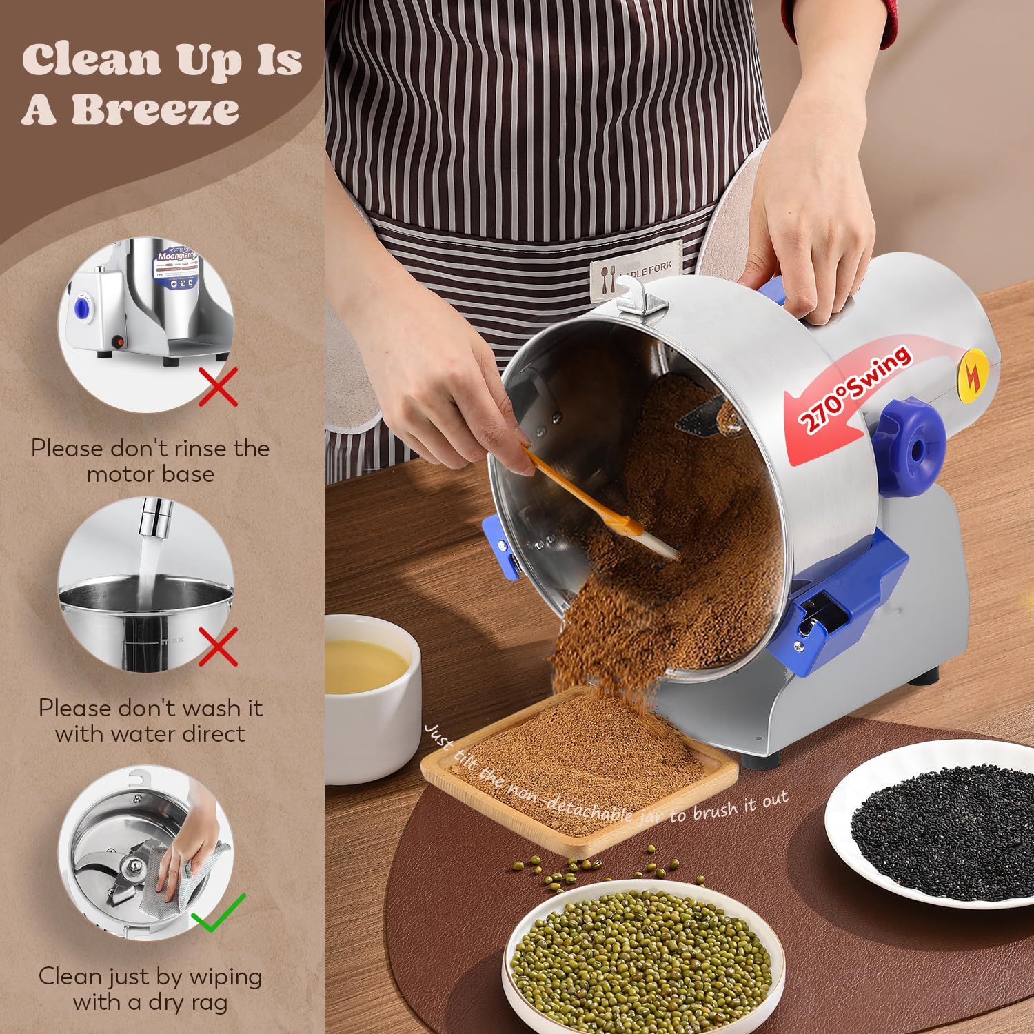 Moongiantgo 1500g Commercial Grain Grinder Mill - 3000W High-Speed Electric Spice Grinder, Stainless Steel Pulverizer for Cereals, Grains, Spices, Herbs - Perfect for Home Kitchens, Bakeries & Coffee Shops