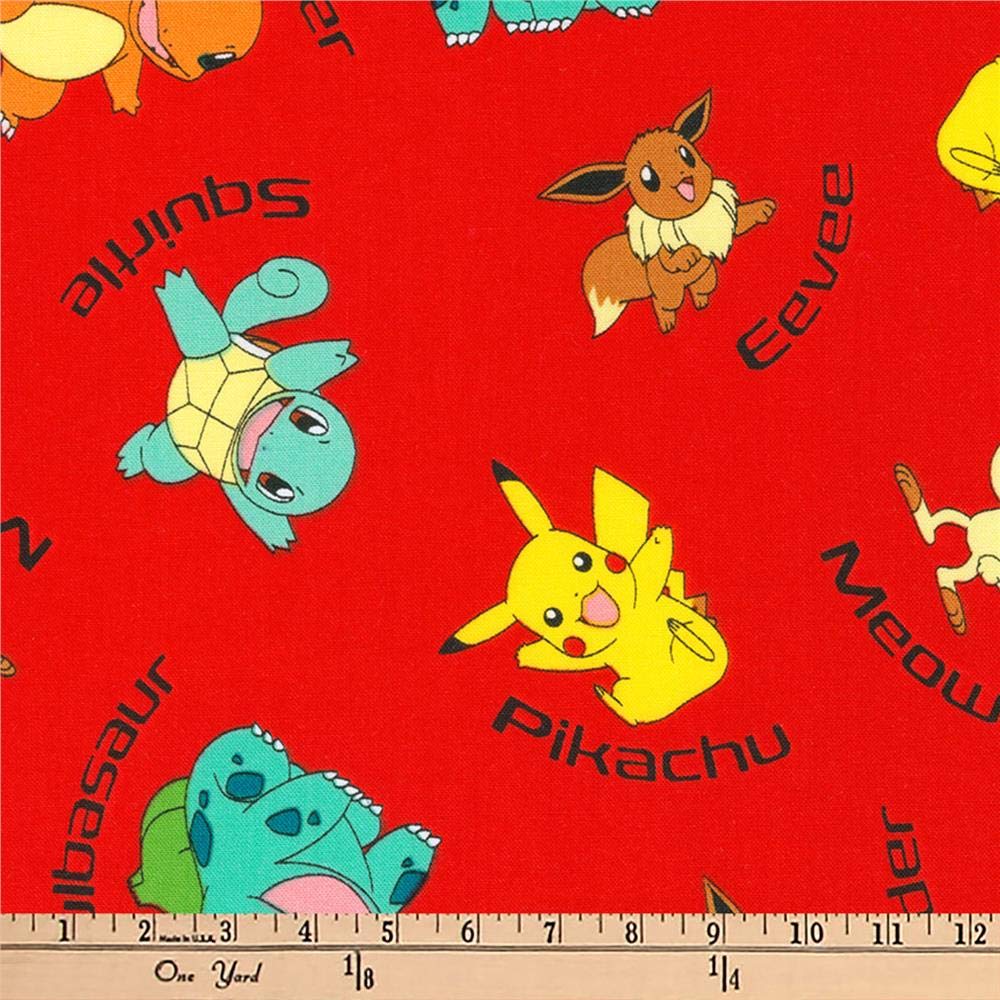 Premium Kaufman Pokemon Characters Red Fabric by the Yard - Soft Cotton Material for DIY Costumes, Quilting & Craft Projects - Perfect for Cosplay, Sewing & Home Decor