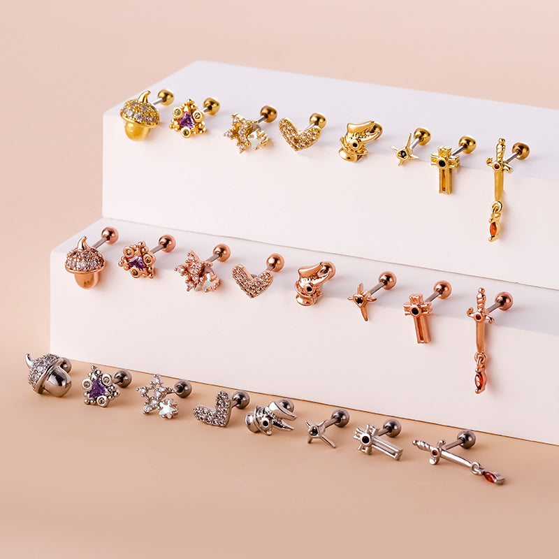 20G Sword Earring Stud Cross Helix Piercing - Stainless Steel Cartilage Jewelry for Women & Men | Perfect for Gothic, Punk, and Alternative Fashion Styles