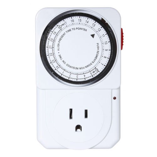 24-Hour Mechanical Timer Switch - White Energy Saving Electrical Outlet with US Plug - Perfect for Lights, Pumps, and Appliances Automation