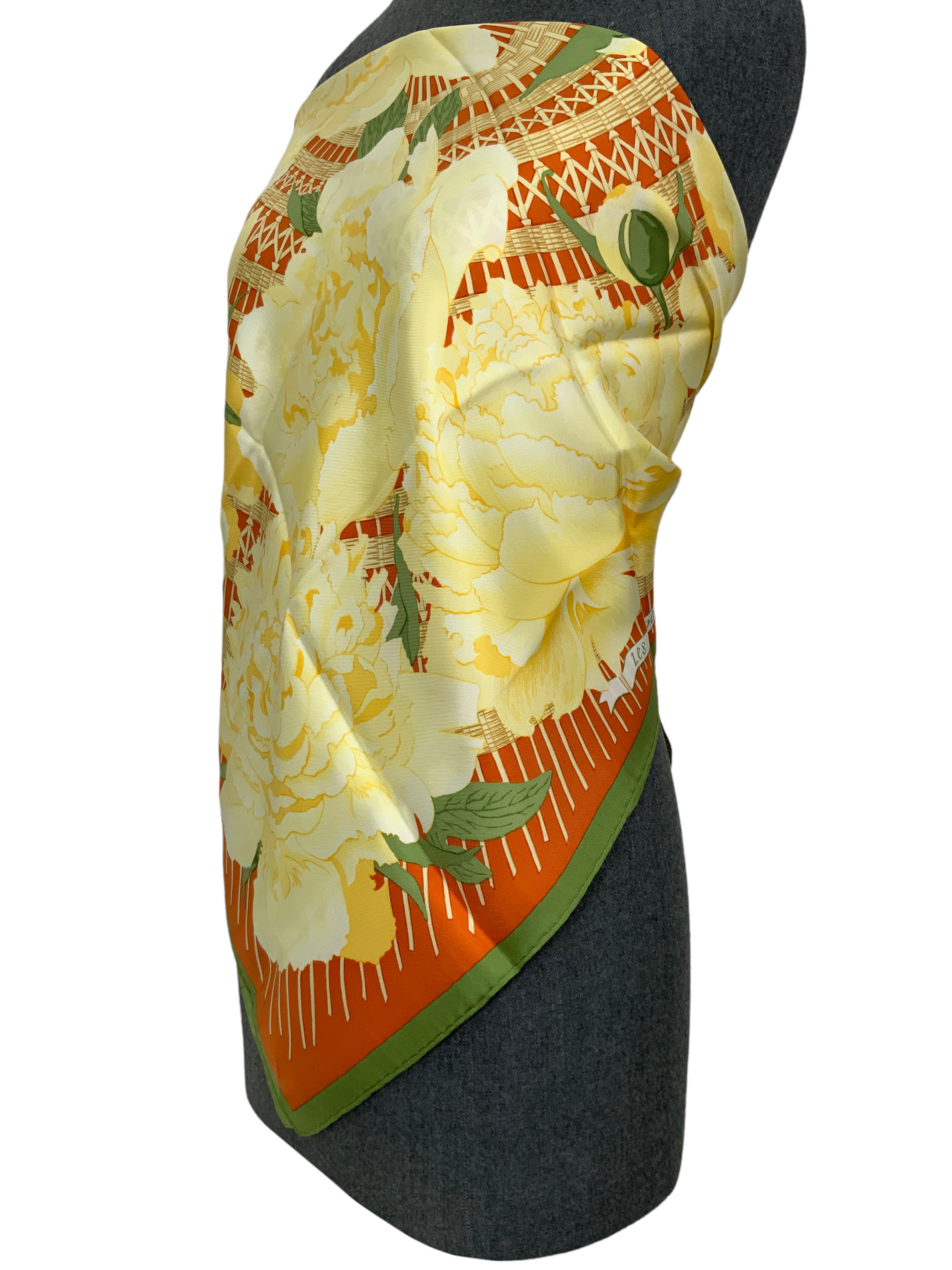 HERMES Les Pivoines 90cm Silk Scarf - Luxury Floral Print Shawl for Women, Gift Wrapping & Special Occasions