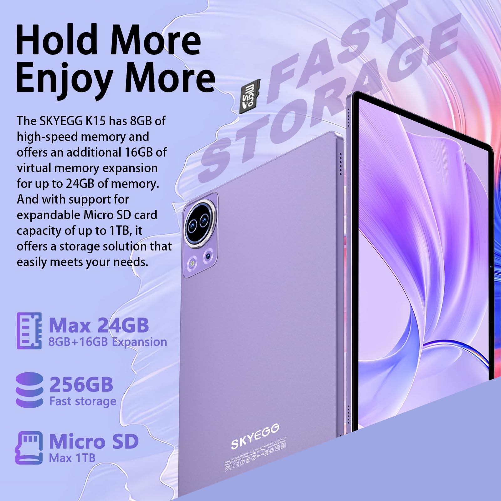 SKYEGG 11 Inch Android 14 Tablet - 24GB RAM + 256GB ROM (Expandable to 1TB), 8-Core Processor, 5G WiFi, 8000mAh Battery, 13MP Camera | Widevine L1 Certified, IPS HD Touchscreen, Face ID, GPS | Purple | Perfect for Work, Study & Entertainment