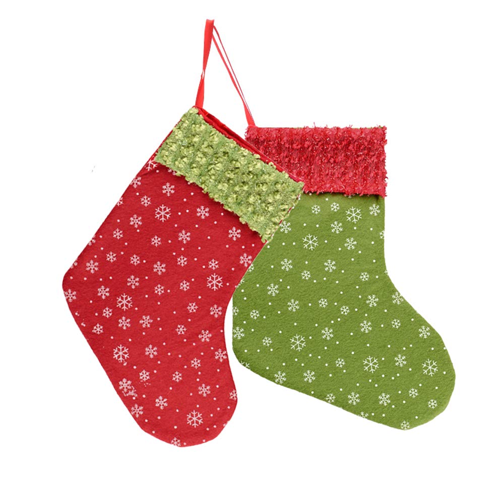 QBSM Christmas Mini Stockings - 24 Pack 9 Inch Small Felt Stockings with Snowflake Design | Bulk Holiday Gift & Candy Holder Bags | Rustic Xmas Tree Decorations in Red & Green | Perfect for Christmas Party Favors, Office Gifts & Fireplace Decor