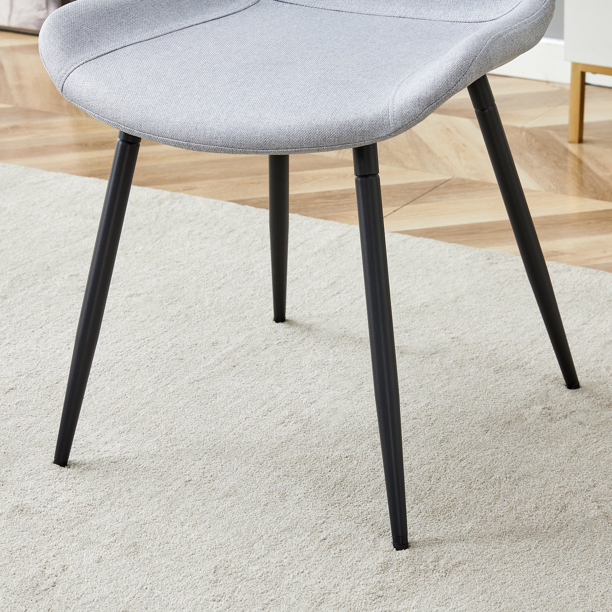 6-Piece Light Gray Linen Cotton Dining Chair Set - Ergonomic Curved Cushion Design for Comfortable Seating | Perfect for Dining Room, Kitchen, and Home Decor