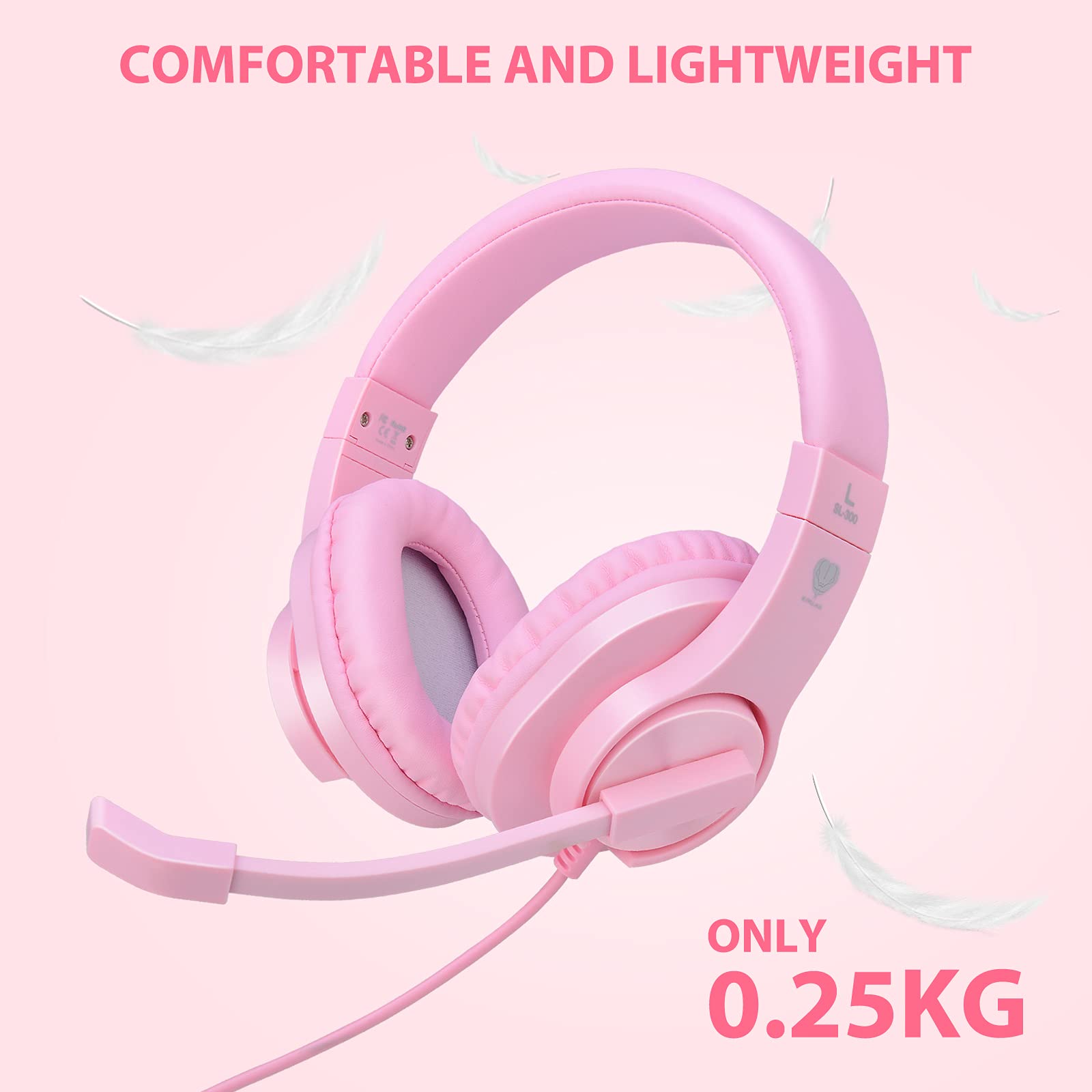 Kriogor Pink Gaming Headset for Girls with Microphone - 3.5mm Wired PC Headphones Compatible with PS4, Xbox One, Laptop & Computer - Perfect for Online Gaming, Streaming & Video Calls