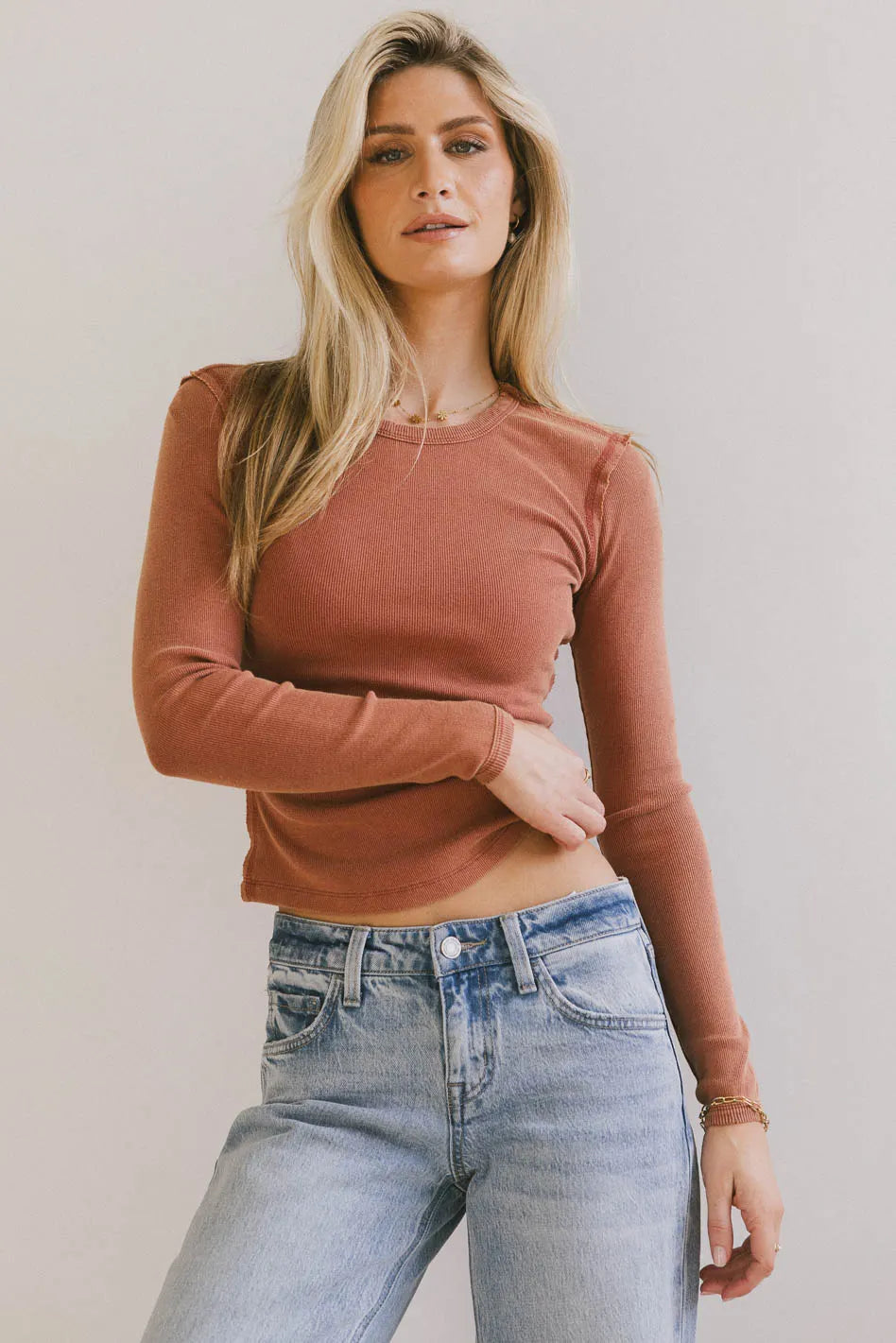 Lexie Ribbon Knit Ribbed Top for Women - Soft Stretch Red Blouse, Casual & Layering Essential for Everyday Wear