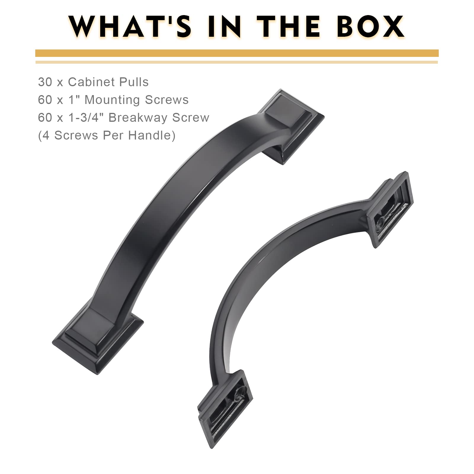 30 Pack Matte Black 3 Inch Hole Center Cabinet Handles - Durable Kitchen Cabinet Pulls & Drawer Pulls for Modern Cupboard Hardware, Perfect for Home, Office, and RV Cabinets