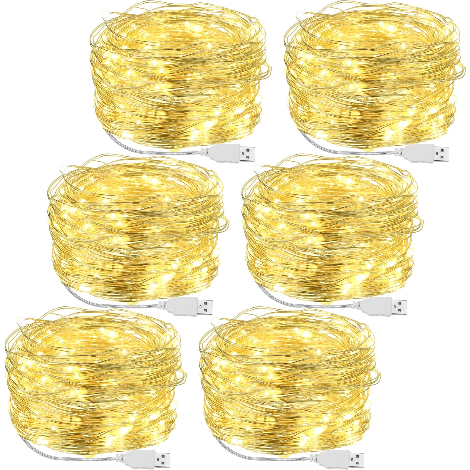 Macarrie 6 Pack 33ft USB LED Fairy String Lights - 100 Warm White LEDs for Indoor & Outdoor Decor, Wedding, Party, Garden, Christmas Tree, and Home Festival Lighting - Perfect for Bedroom, Patio, and Holiday Decorations